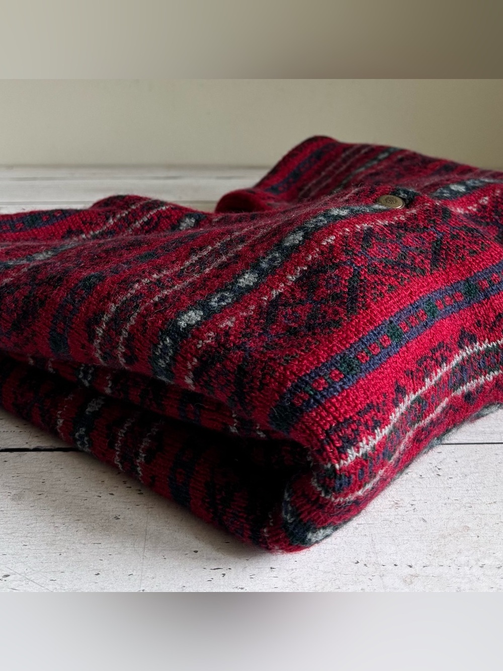 Vintage Fair Isle Wool Cardigan Jacket Tristan & Iseut Large - Picture 7 of 9
